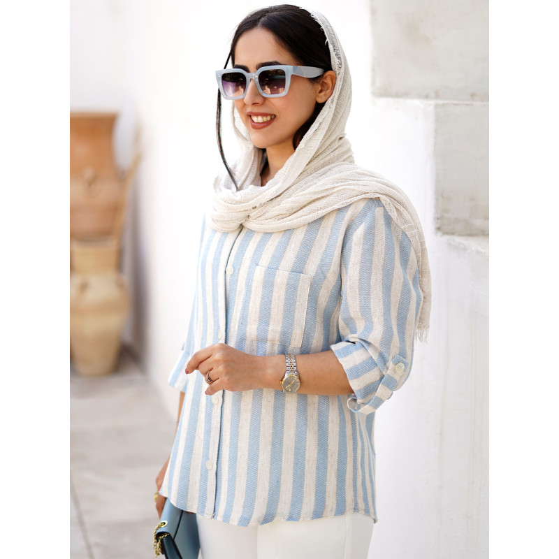 شومیز لینن کنفی آبی کد 262