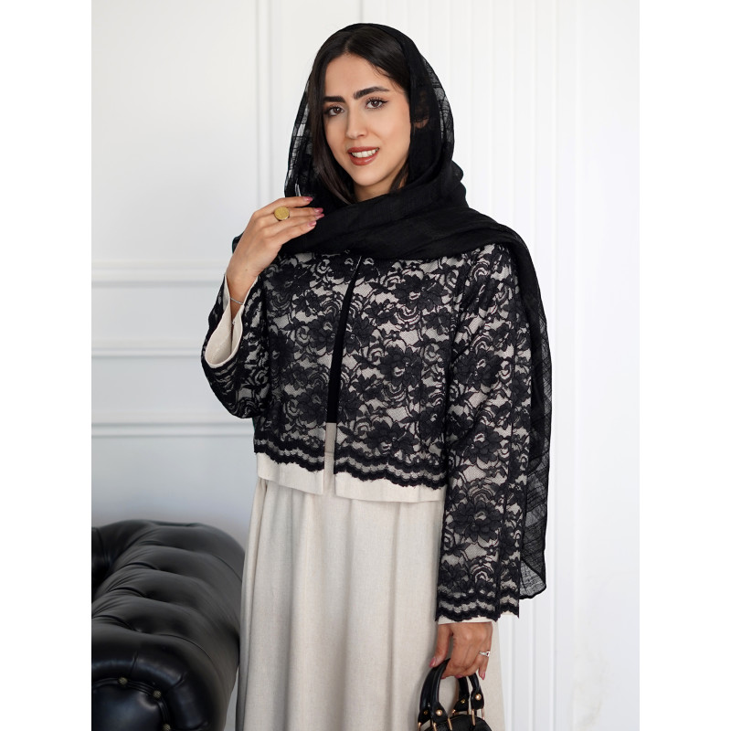کت گیپور مشکی و دامن لینن کد 261