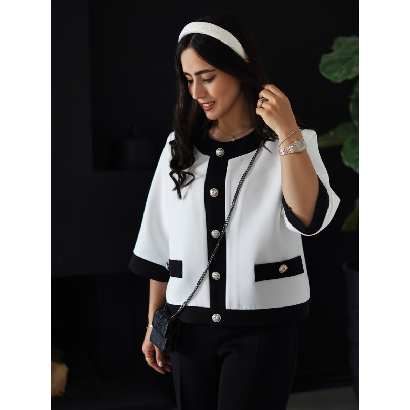 کت کراپ سفید و مشکی کد 280